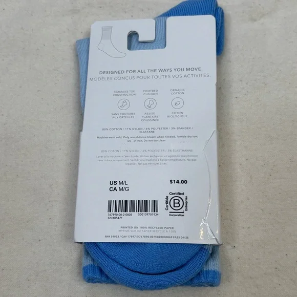 NWT Athleta Colorblock Everyday Crew Sock in Mist Blue Medium/Large Women’s New - Picture 3 of 7